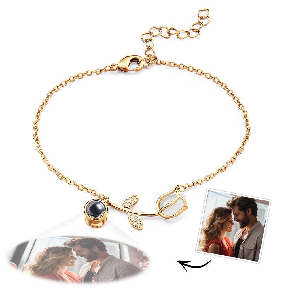 Tulip Photo Projection Bracelet Personalized Picture Flower Bracelet Minimalist Pet Memorial Jewelry - yournamenecklaceau