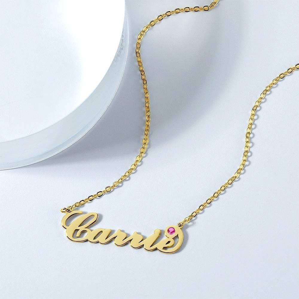 Personalized Name Necklace with Custom Birthstone, Birthday Gift 14k Gold Plated - Golden 