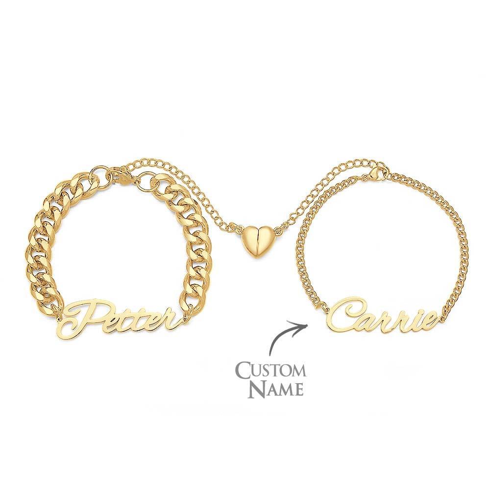 Custom Name Couple Bracelet Magnetic Heart Gift for Lover - yournamenecklaceau