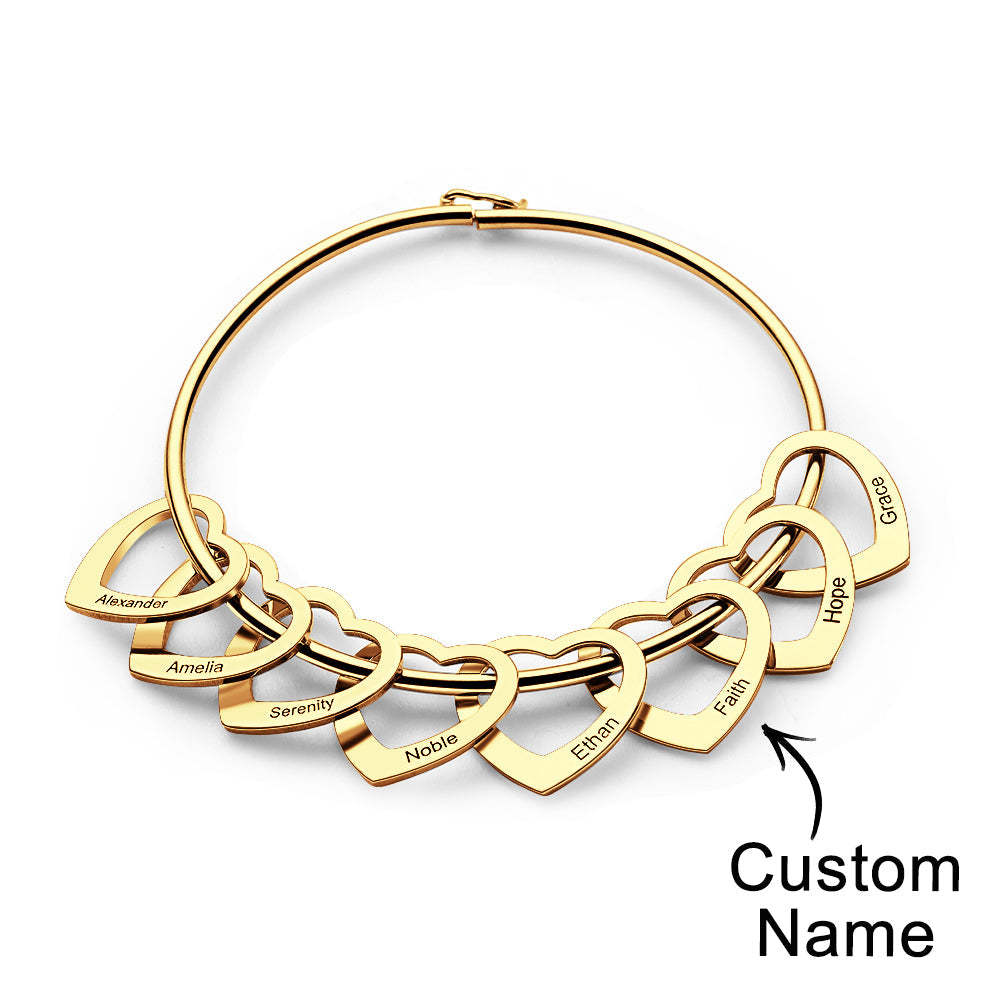 Trendy Engravable Bangle Bracelet with Heart Shape Pendants Gift - yournamenecklaceau