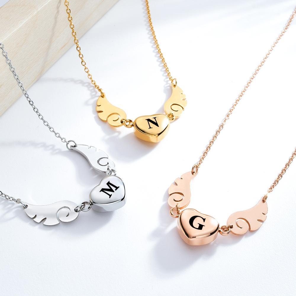 Custom Engraved Angel Wings Necklace With Letter Heart Charm Jewelry Gifts For Her - yournamenecklaceau