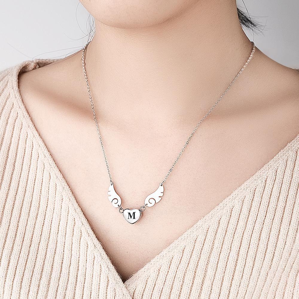 Custom Engraved Angel Wings Necklace With Letter Heart Charm Jewelry Gifts For Her - yournamenecklaceau