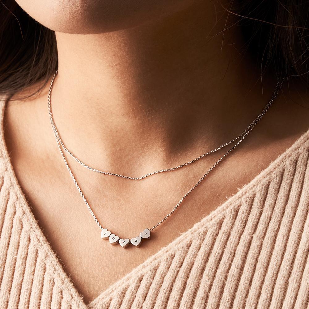Double Chain Set Heart Engraved Necklace Heart-shaped Personalized Necklace Gift For Women - yournamenecklaceau