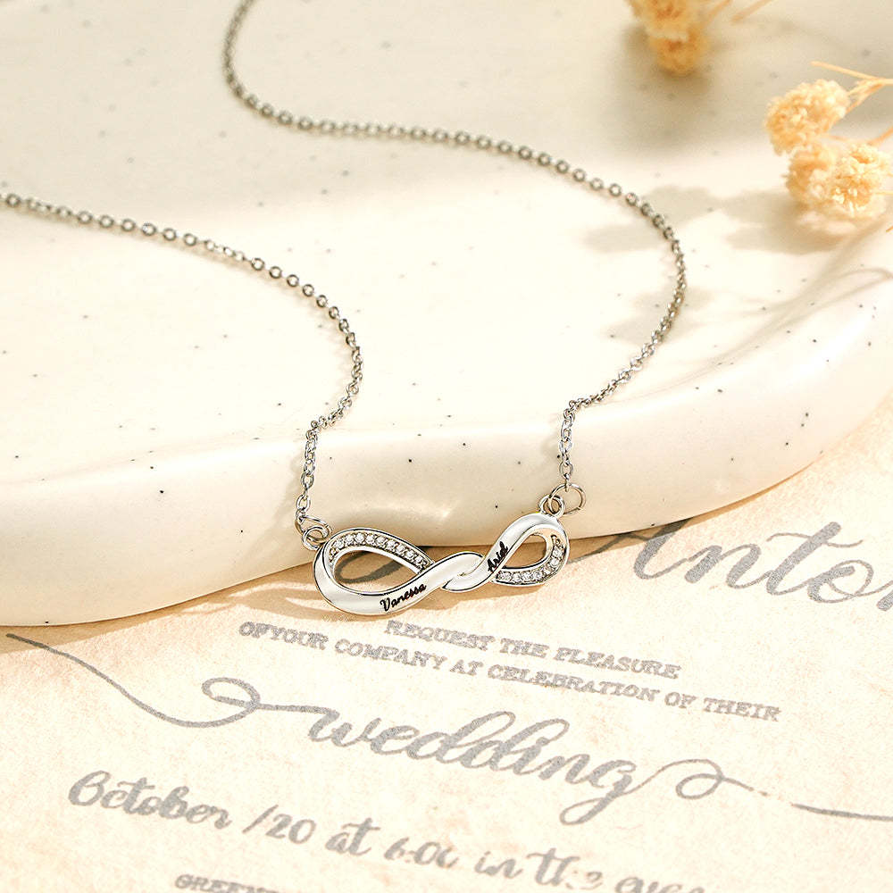 Radiant Engravable Necklace Twisted Infinity Memorial Pendant Gift For Her - yournamenecklaceau
