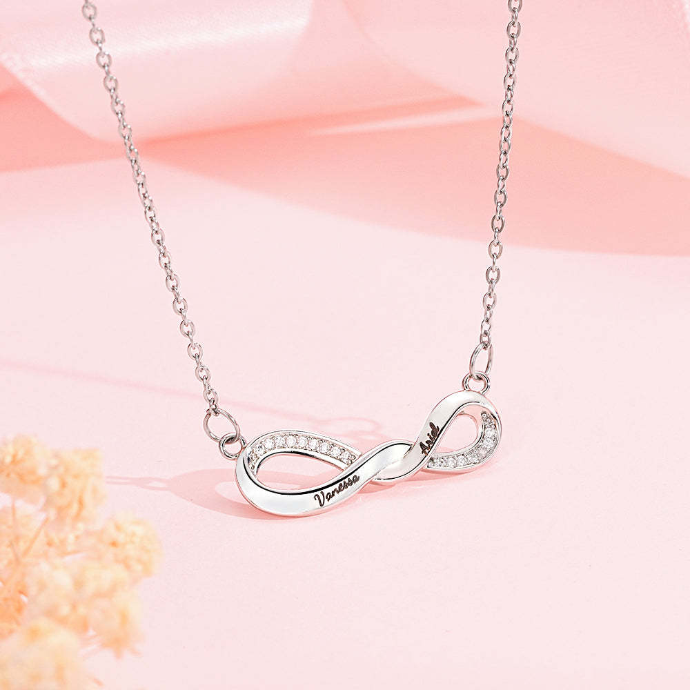 Radiant Engravable Necklace Twisted Infinity Memorial Pendant Gift For Her - yournamenecklaceau