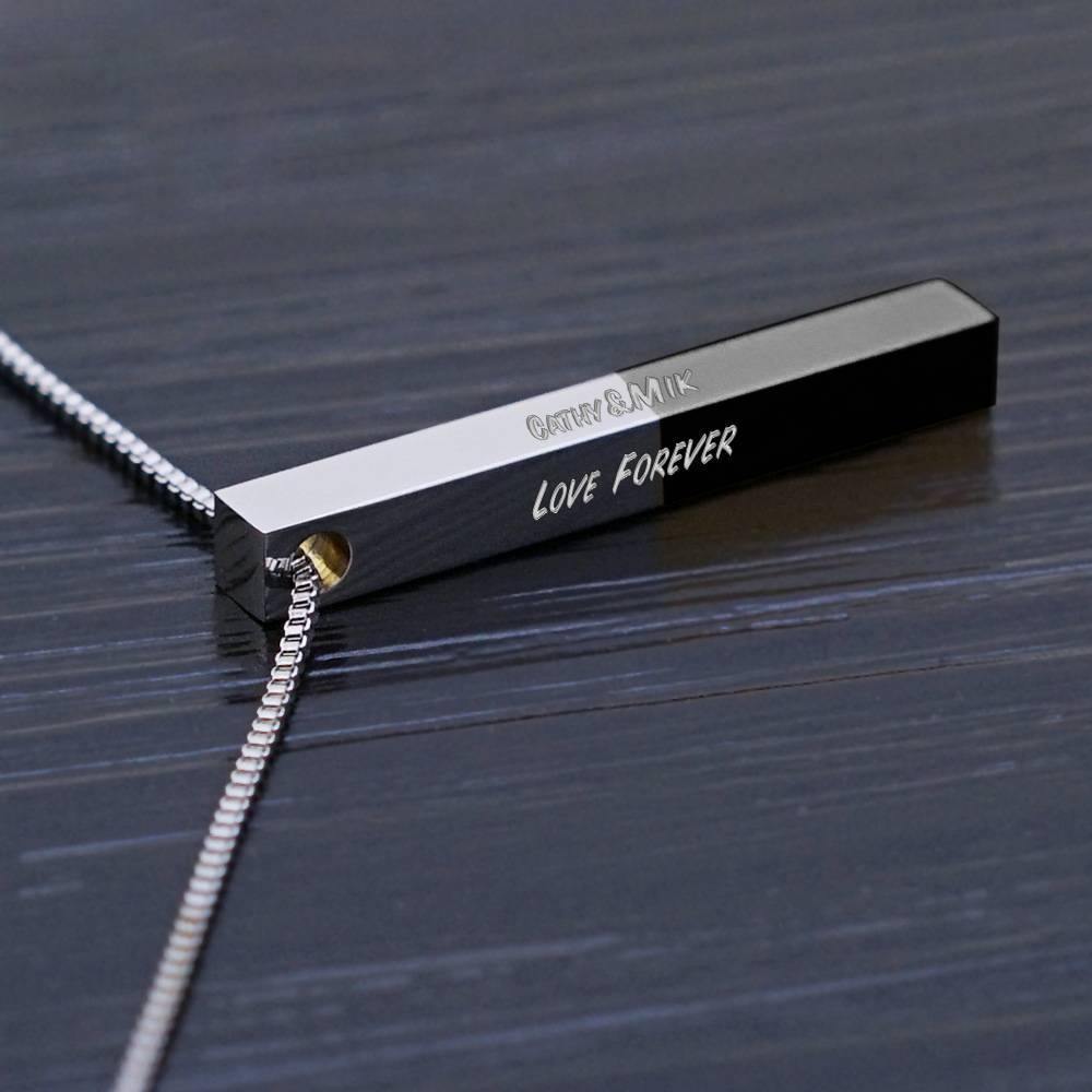 Engraved 3D Bar Necklace Steel and Black Stitched - yournamenecklace