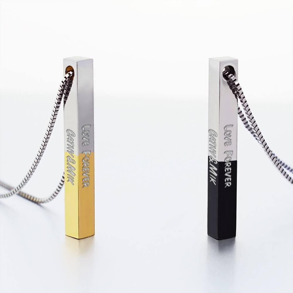 Engraved 3D Bar Necklace Steel and Black Stitched - yournamenecklace