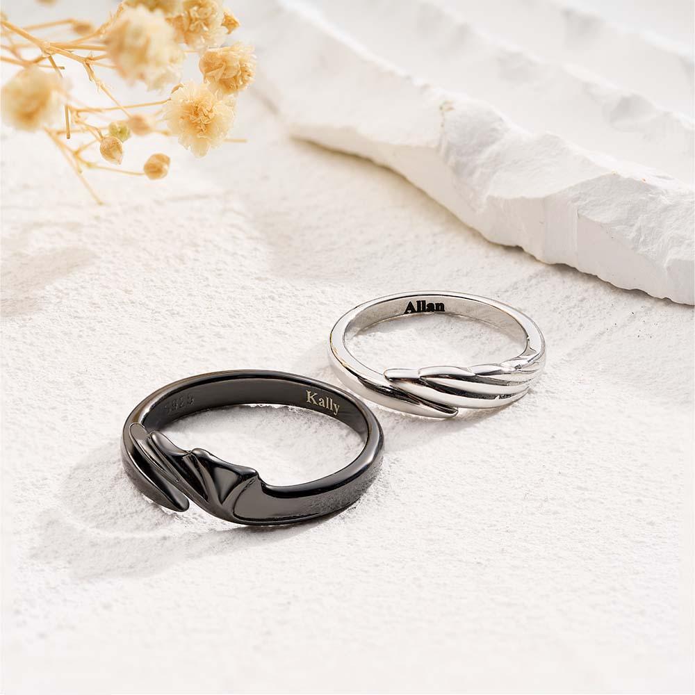 Engravable Wings Devil and Angel Ring Simple Trendy Couple Open Rings - yournamenecklaceau