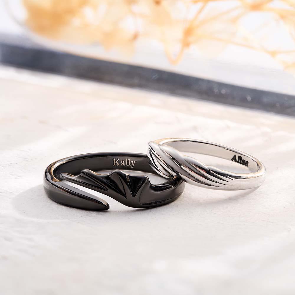 Engravable Wings Devil and Angel Ring Simple Trendy Couple Open Rings - yournamenecklaceau