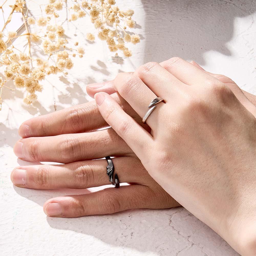 Engravable Wings Devil and Angel Ring Simple Trendy Couple Open Rings - yournamenecklaceau