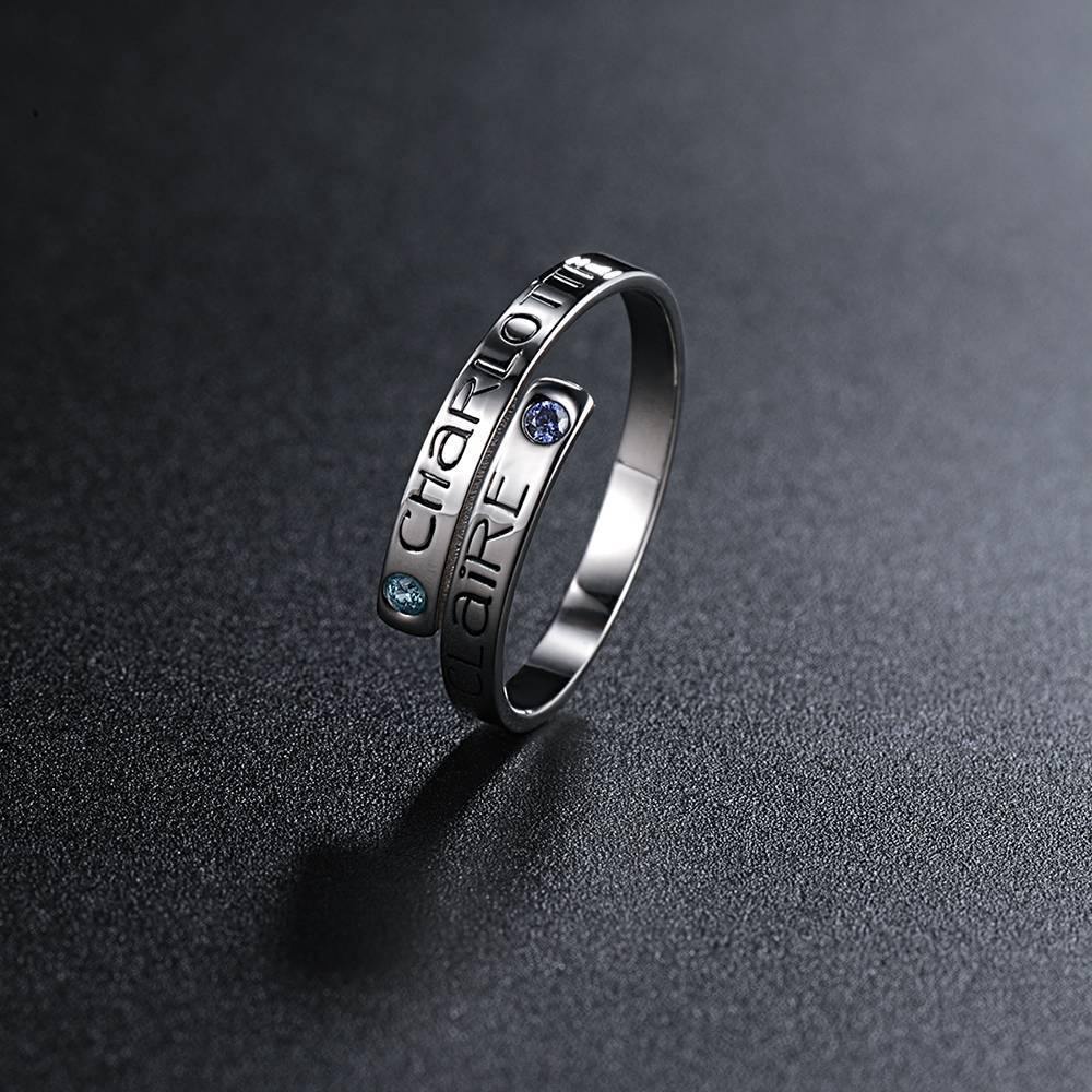 Personalised Birthstone Wrap Ring, Engraved Ring Couple's Gift Platinum Plated - yournamenecklaceus