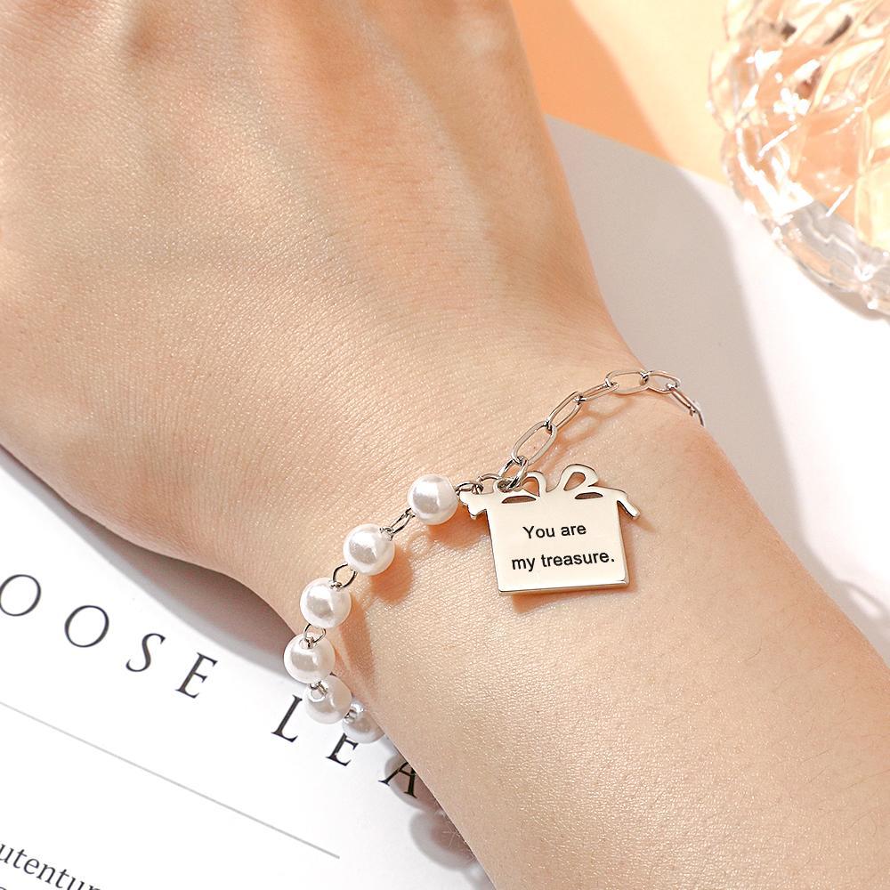 Custom Engraved Gift Box Bracelet With White Beads Fashion Bracelet Gift For Her - yournamenecklaceau