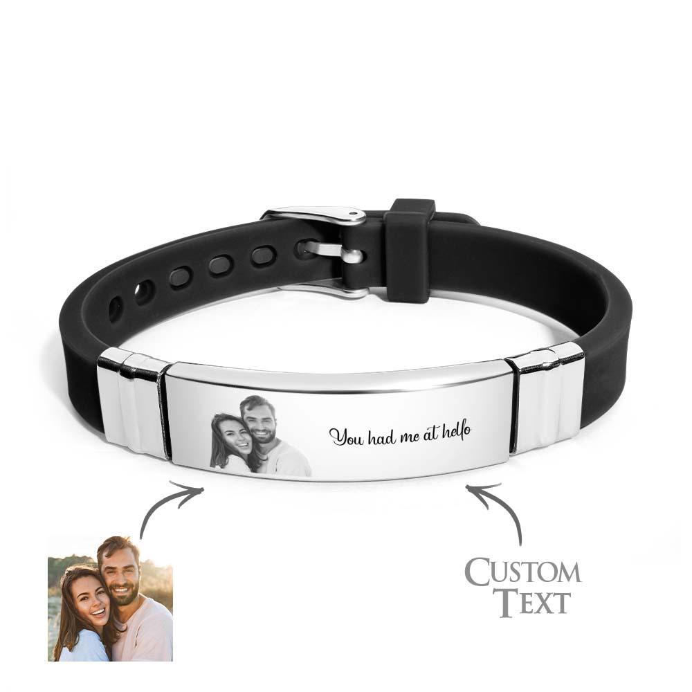 Custom Colorless Photo Engraved Bracelets Sweet Couple Gifts - yournamenecklaceau
