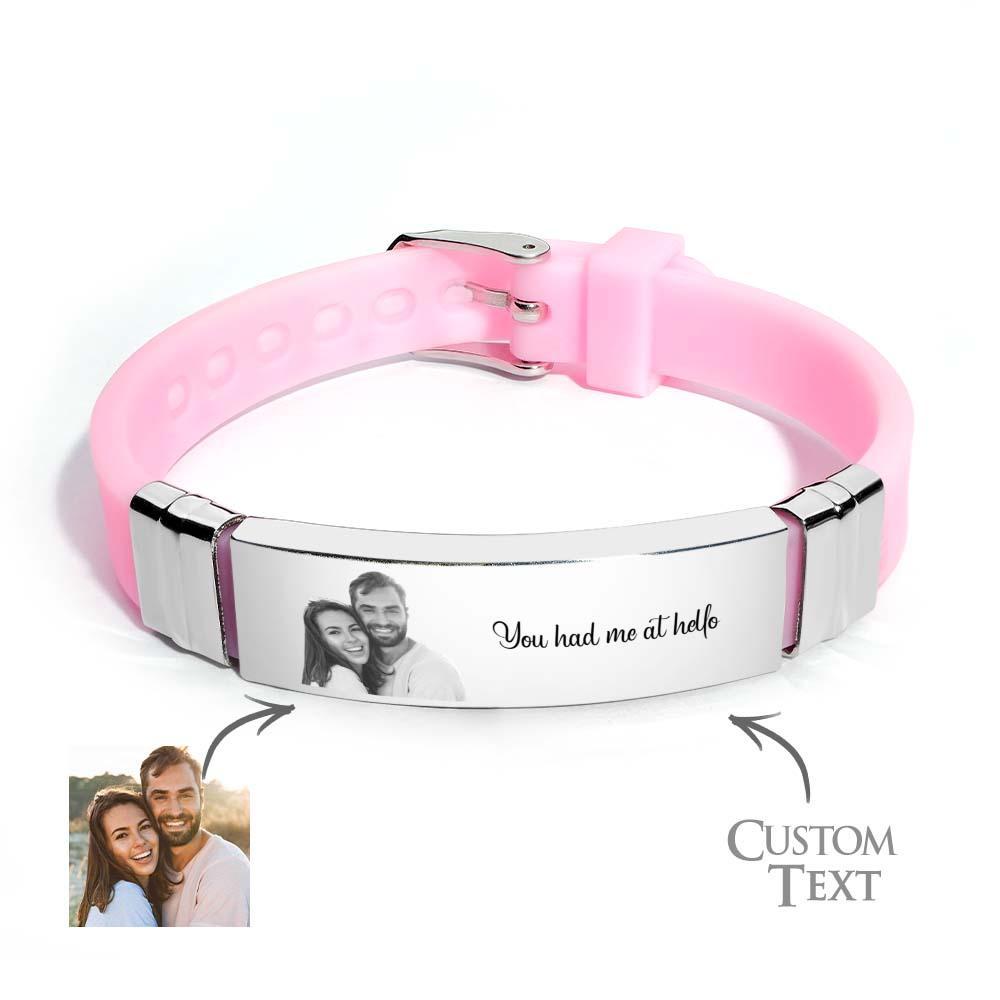 Custom Colorless Photo Engraved Bracelets Sweet Couple Gifts - yournamenecklaceau