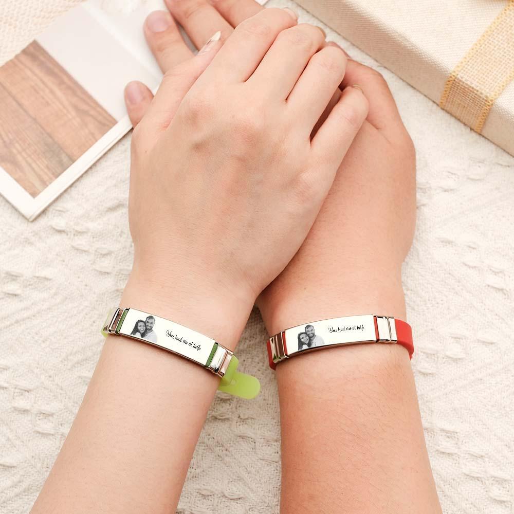 Custom Colorless Photo Engraved Bracelets Sweet Couple Gifts - yournamenecklaceau