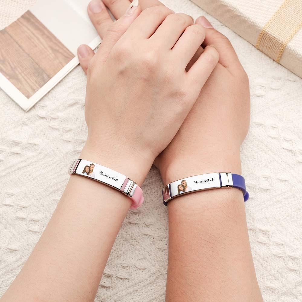 Custom Color Photo Engraved Bracelets Sweet Couple Gifts - yournamenecklaceau