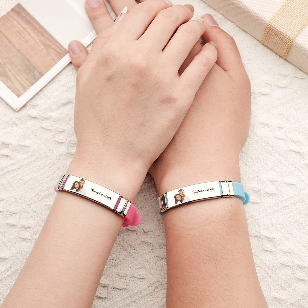 Custom Color Photo Engraved Bracelets Sweet Couple Gifts - yournamenecklaceau
