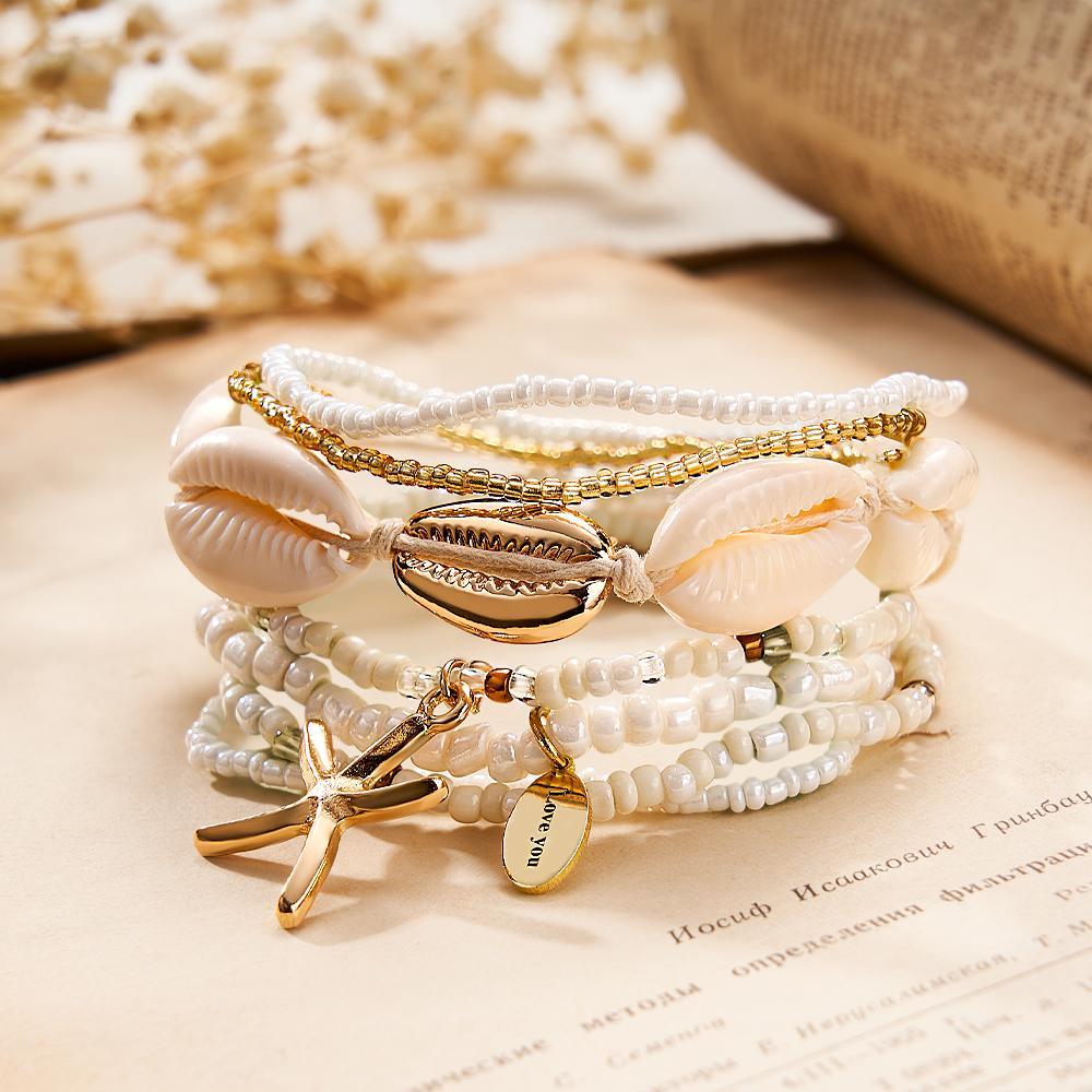 Custom Name Bracelet Beach Shell Boho Gift for Her - yournamenecklaceau