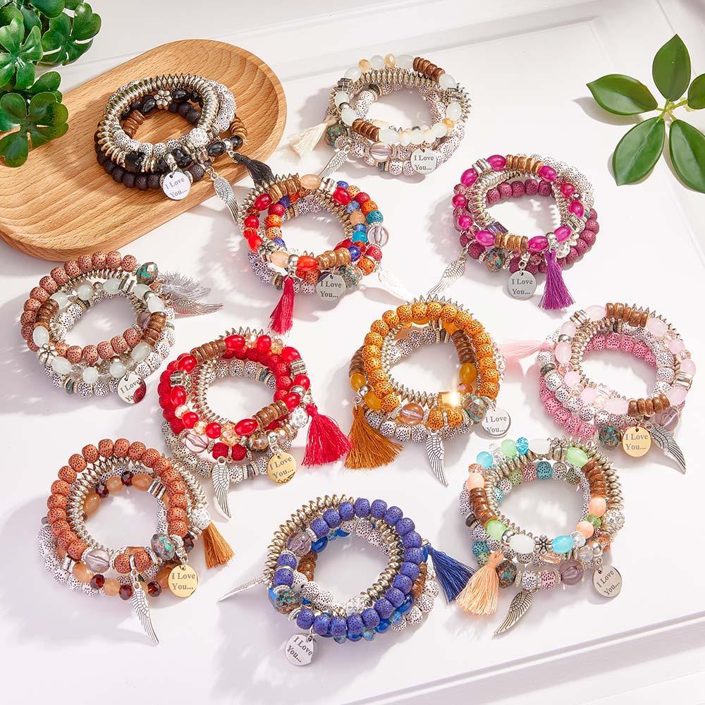 Custom Engraved Bracelets Bohemia Style Bead Gifts for Girl - yournamenecklaceau