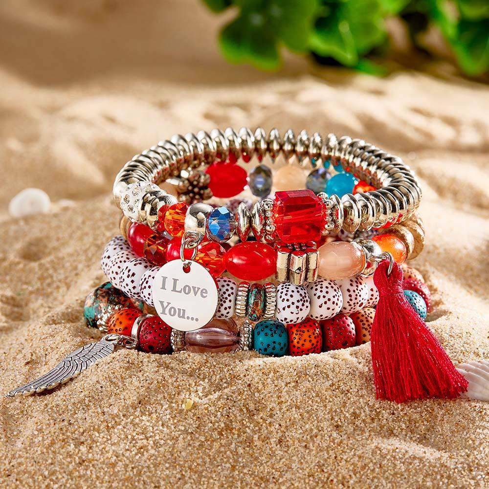 Custom Engraved Bracelets Bohemia Style Bead Gifts for Girl - yournamenecklaceau