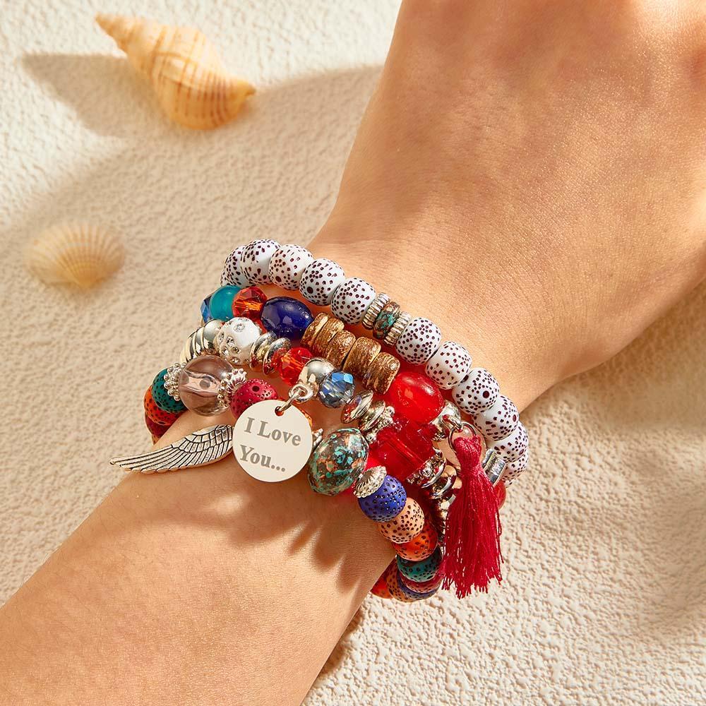 Custom Engraved Bracelets Bohemia Style Bead Gifts for Girl - yournamenecklaceau
