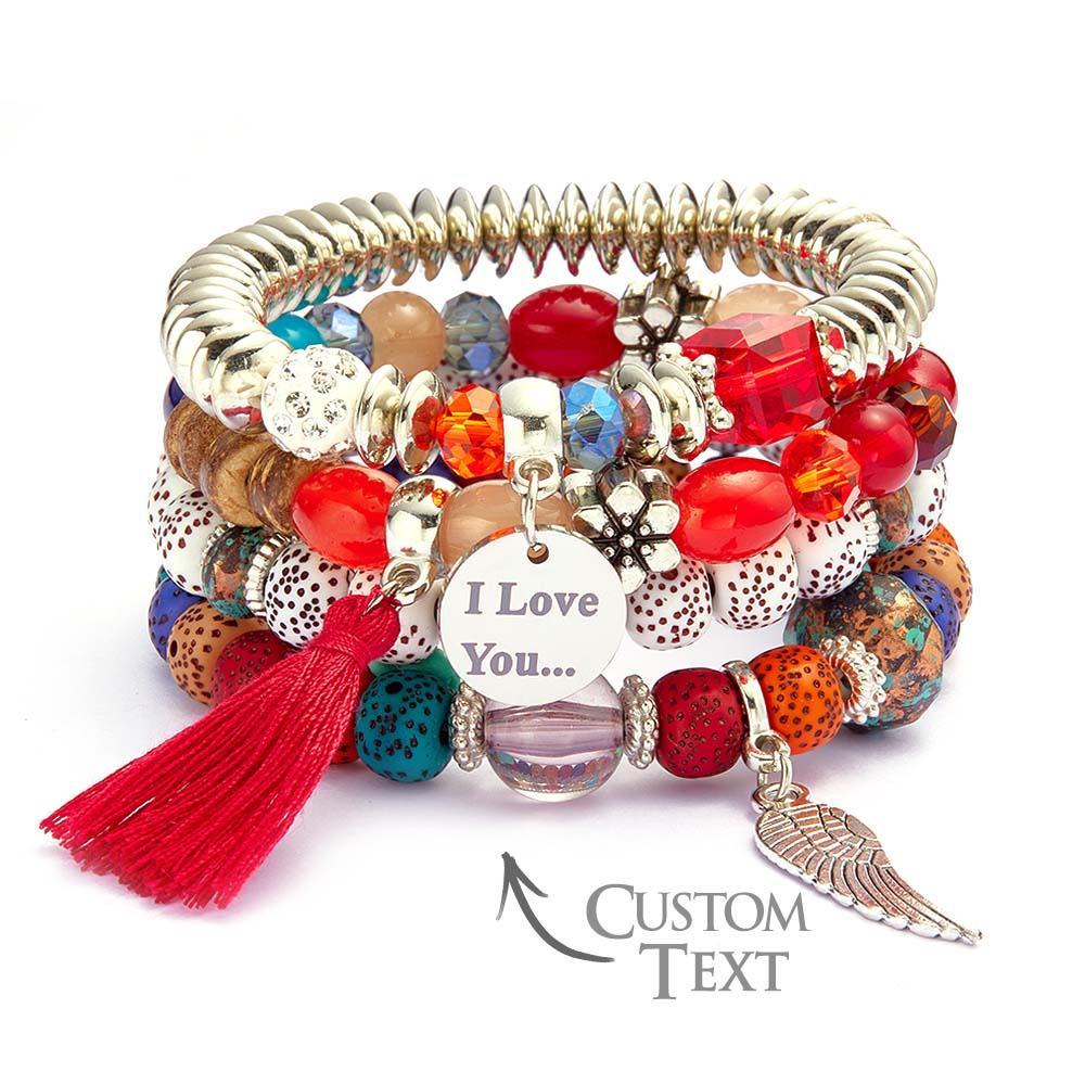 Custom Engraved Bracelets Bohemia Style Bead Gifts for Girl - yournamenecklaceau