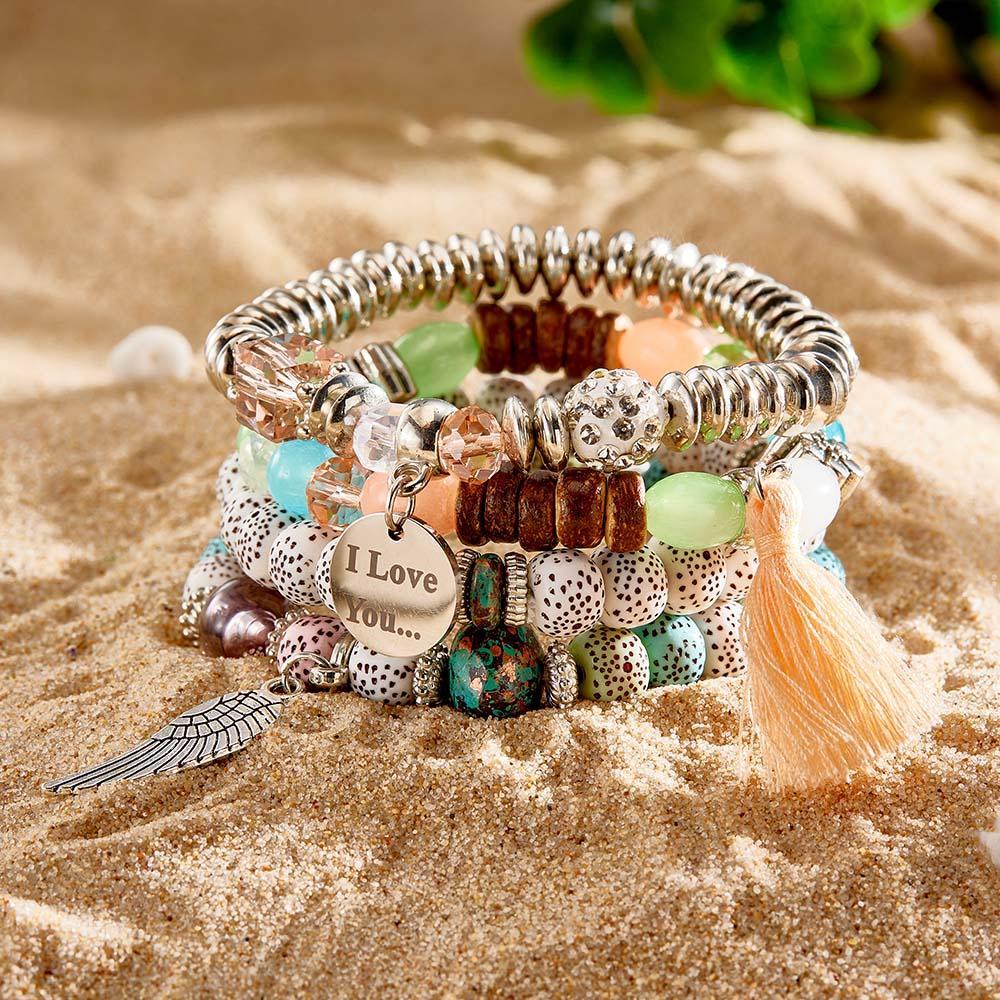 Custom Engraved Bracelets Bohemia Style Bead Gifts for Girl - yournamenecklaceau