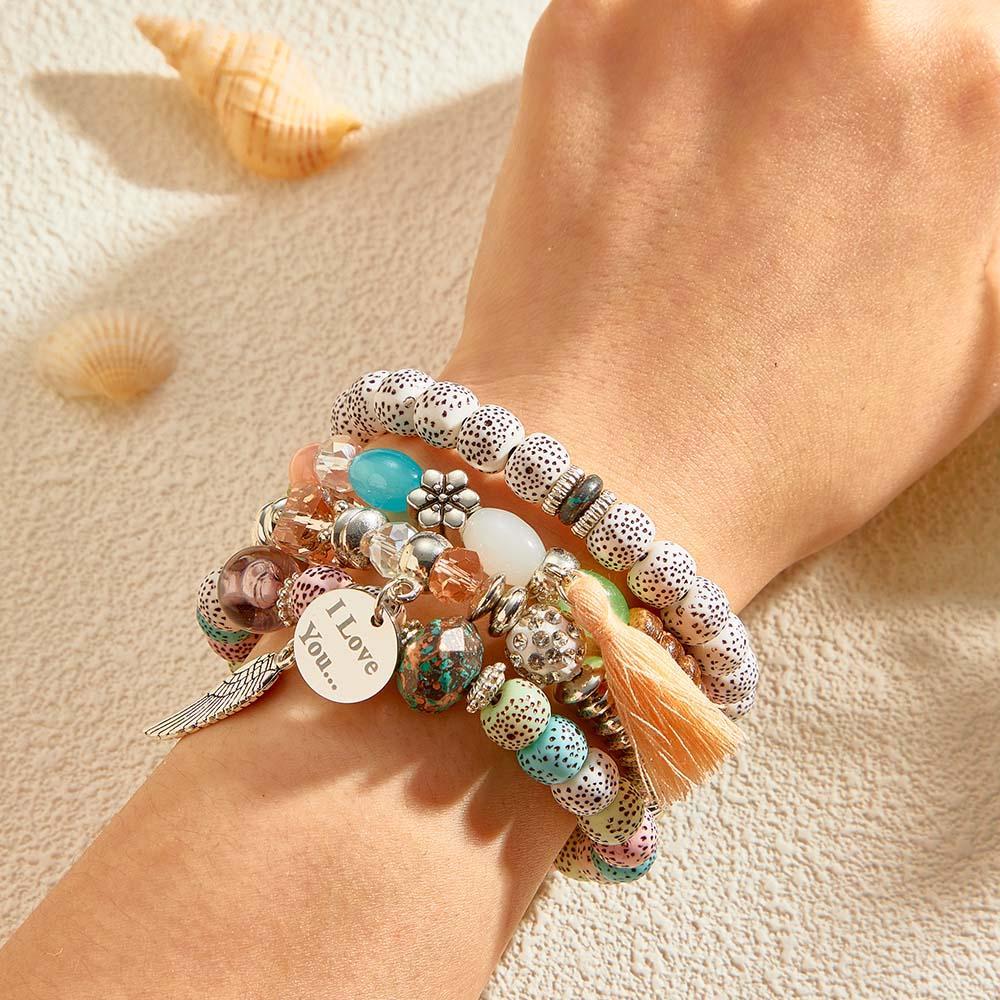 Custom Engraved Bracelets Bohemia Style Bead Gifts for Girl - yournamenecklaceau