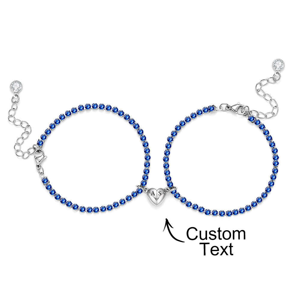 Custom Engraved Magnetic Tennis Bracelet Set All Diamonds Heart Shaped Matching Bracelet Gift For Couples - yournamenecklaceau