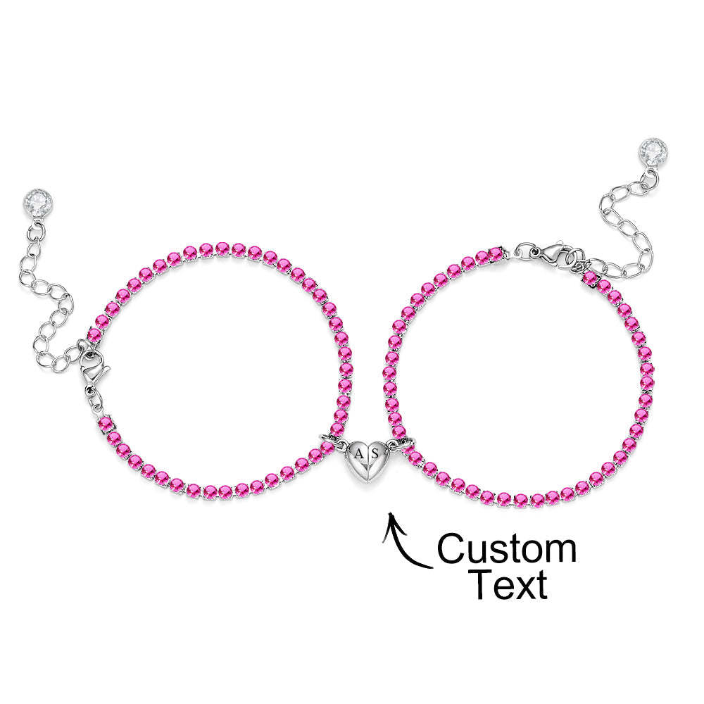 Custom Engraved Magnetic Tennis Bracelet Set All Diamonds Heart Shaped Matching Bracelet Gift For Couples - yournamenecklaceau