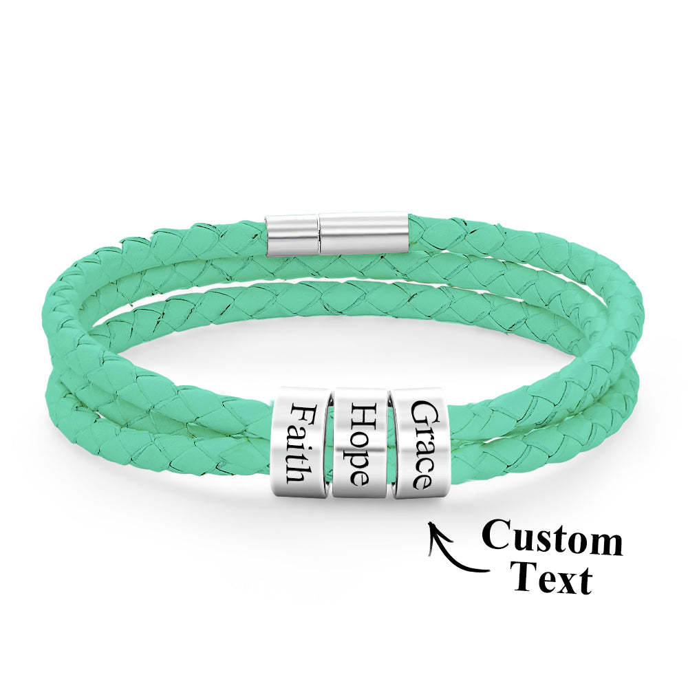 Men Braided Leather Bracelet with Small Custom Beads - yournamenecklaceau