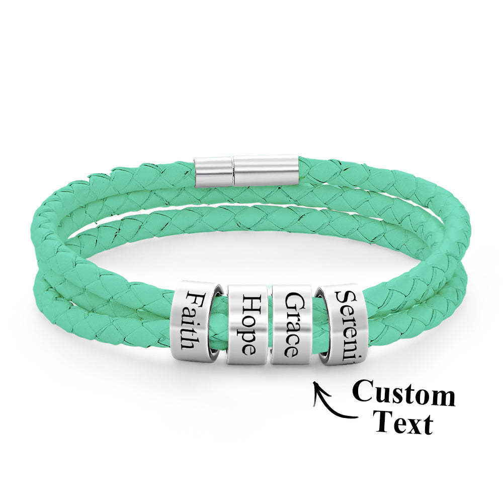 Men Braided Leather Bracelet with Small Custom Beads - yournamenecklaceau