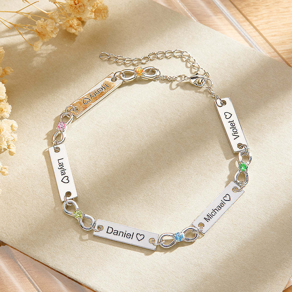 Custom Infinity Symbol Name Bracelet Personalized Stainless Steel Birthstone Bracelet for Family - yournamenecklaceau