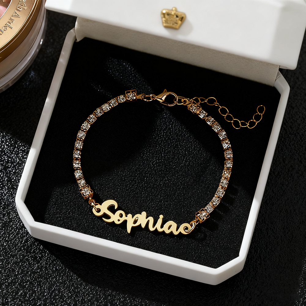 Personalized Name Bracelet with Diamond Chain Custom Cursive Name Bracelet Dainty Custom Name Bracele Christmas Gift for Her - NameNecklaceAU