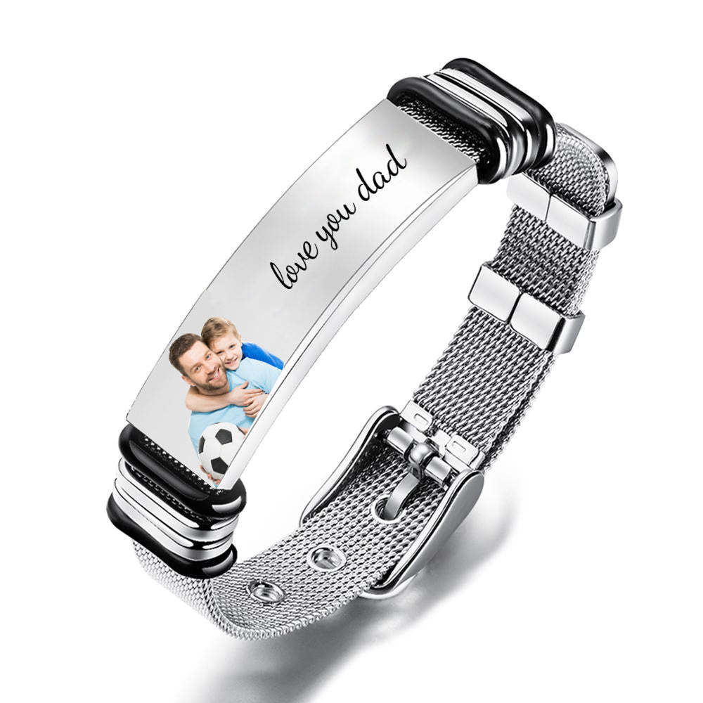 Custom Engraved Bracelet with Photo Stainless Steel Father's Day Gift for Dad - yournamenecklaceau