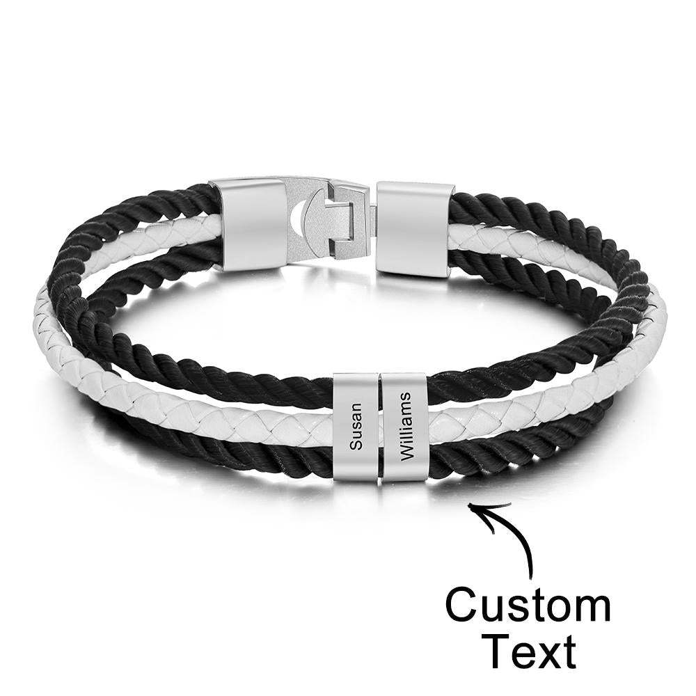 Custom Engraved Bracelet Mens Braided Layered Leather Gifts - yournamenecklaceau