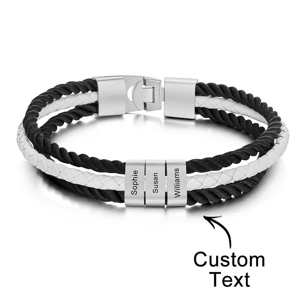 Custom Engraved Bracelet Mens Braided Layered Leather Gifts - yournamenecklaceau