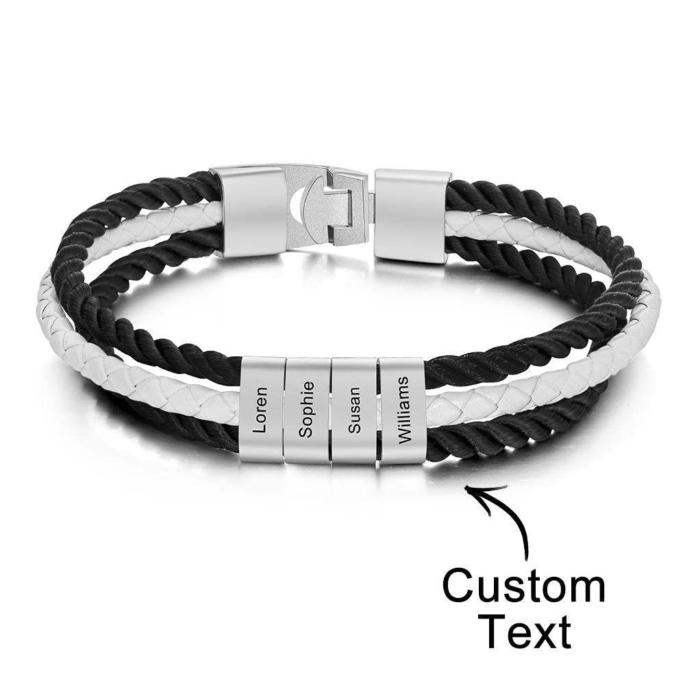 Custom Engraved Bracelet Mens Braided Layered Leather Gifts - yournamenecklaceau
