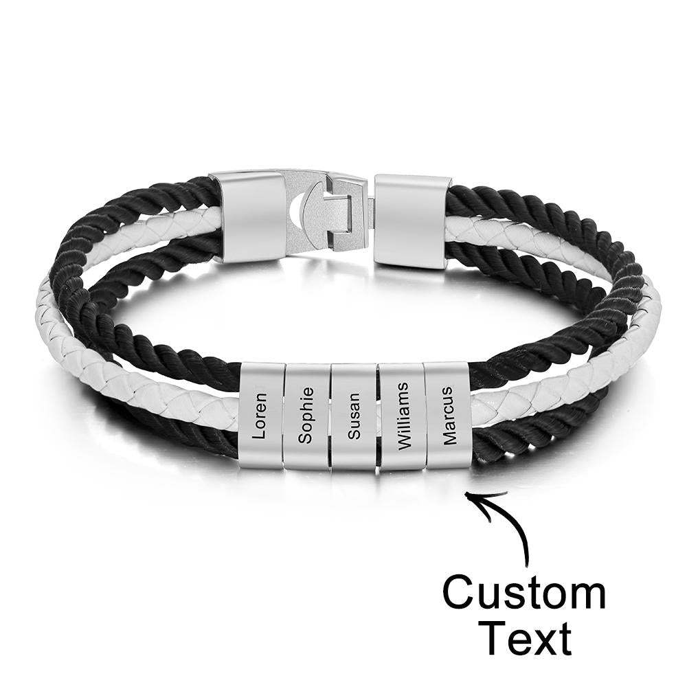 Custom Engraved Bracelet Mens Braided Layered Leather Gifts - yournamenecklaceau