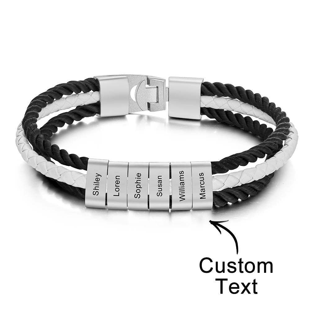 Custom Engraved Bracelet Mens Braided Layered Leather Gifts - yournamenecklaceau