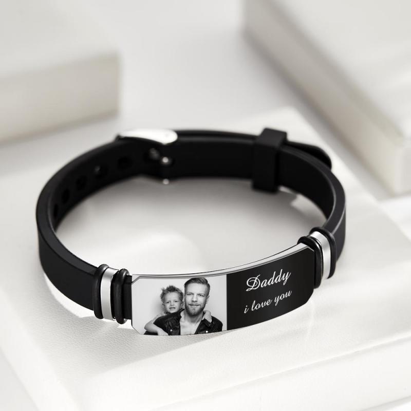 Custom Photo Engraved Bracelet Commemorate Men's Gifts For Dad