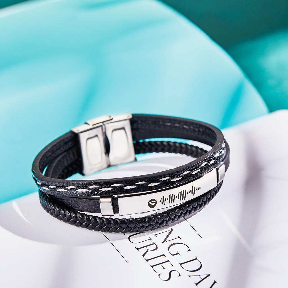 Scannable Spotify Code Bracelet Personalized Multy Layer Leather Bracelet for Men - yournamenecklaceau