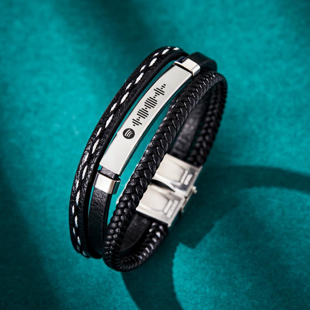 Scannable Spotify Code Bracelet Personalized Multy Layer Leather Bracelet for Men - yournamenecklaceau