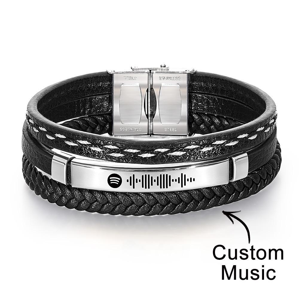 Scannable Spotify Code Bracelet Personalized Multy Layer Leather Bracelet for Men - yournamenecklaceau