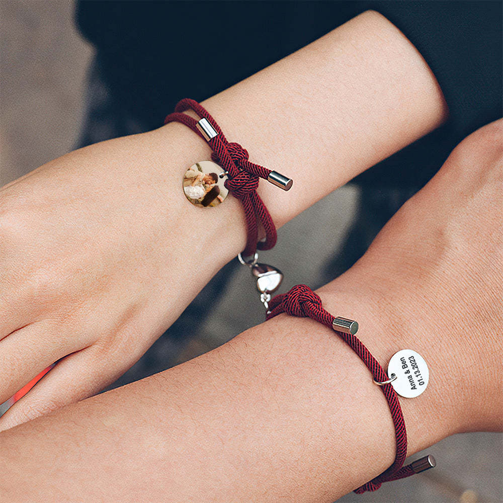 Custom Magnetic Couple Weave Bracelet Set Gift for Couples Best Friends - yournamenecklaceau
