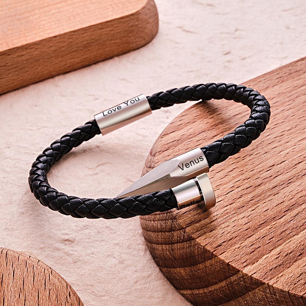 Engraved Leather Nail Bracelet Personalized Vintage Rope Bracelet Gifts For Him - yournamenecklaceau