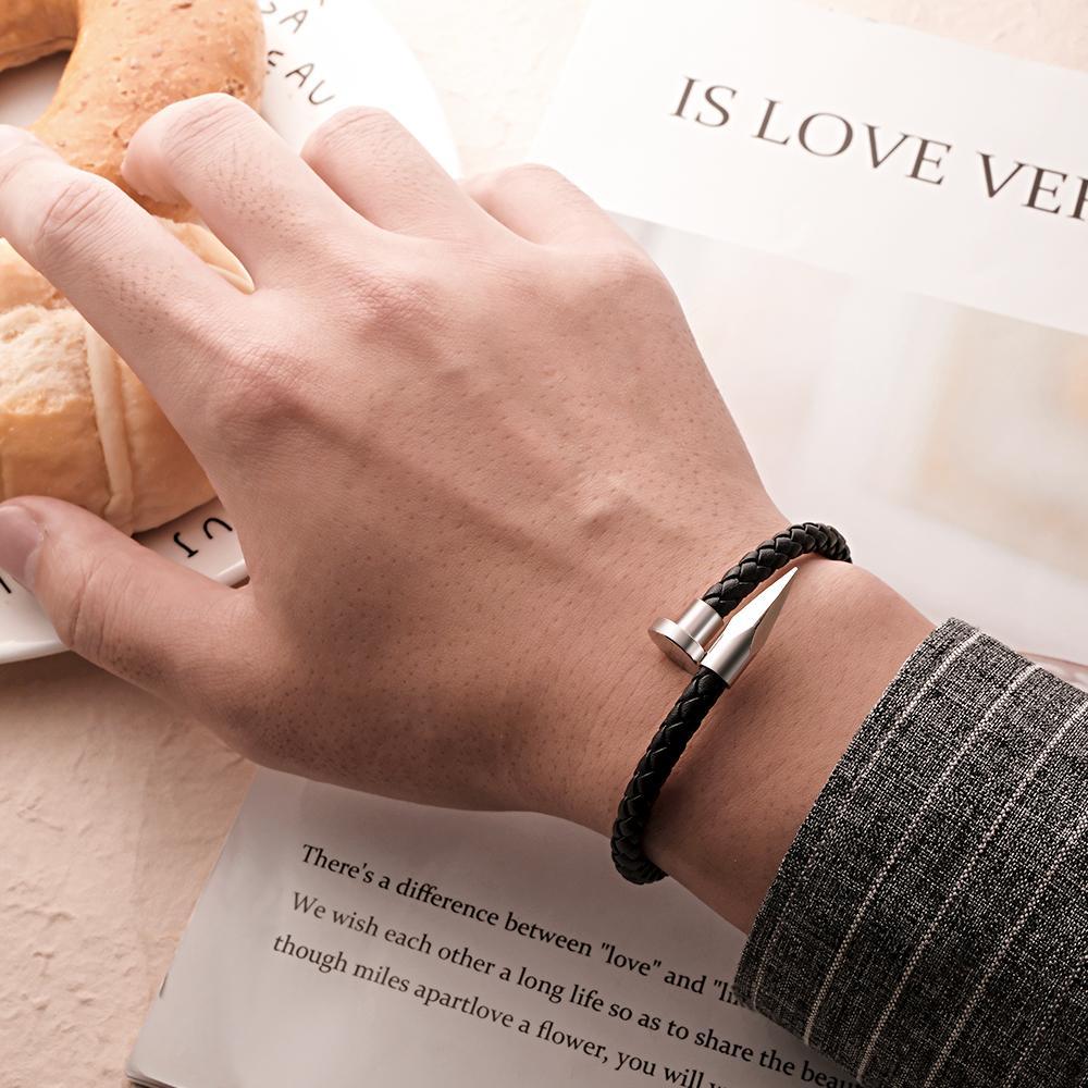 Engraved Leather Nail Bracelet Personalized Vintage Rope Bracelet Gifts For Him - yournamenecklaceau