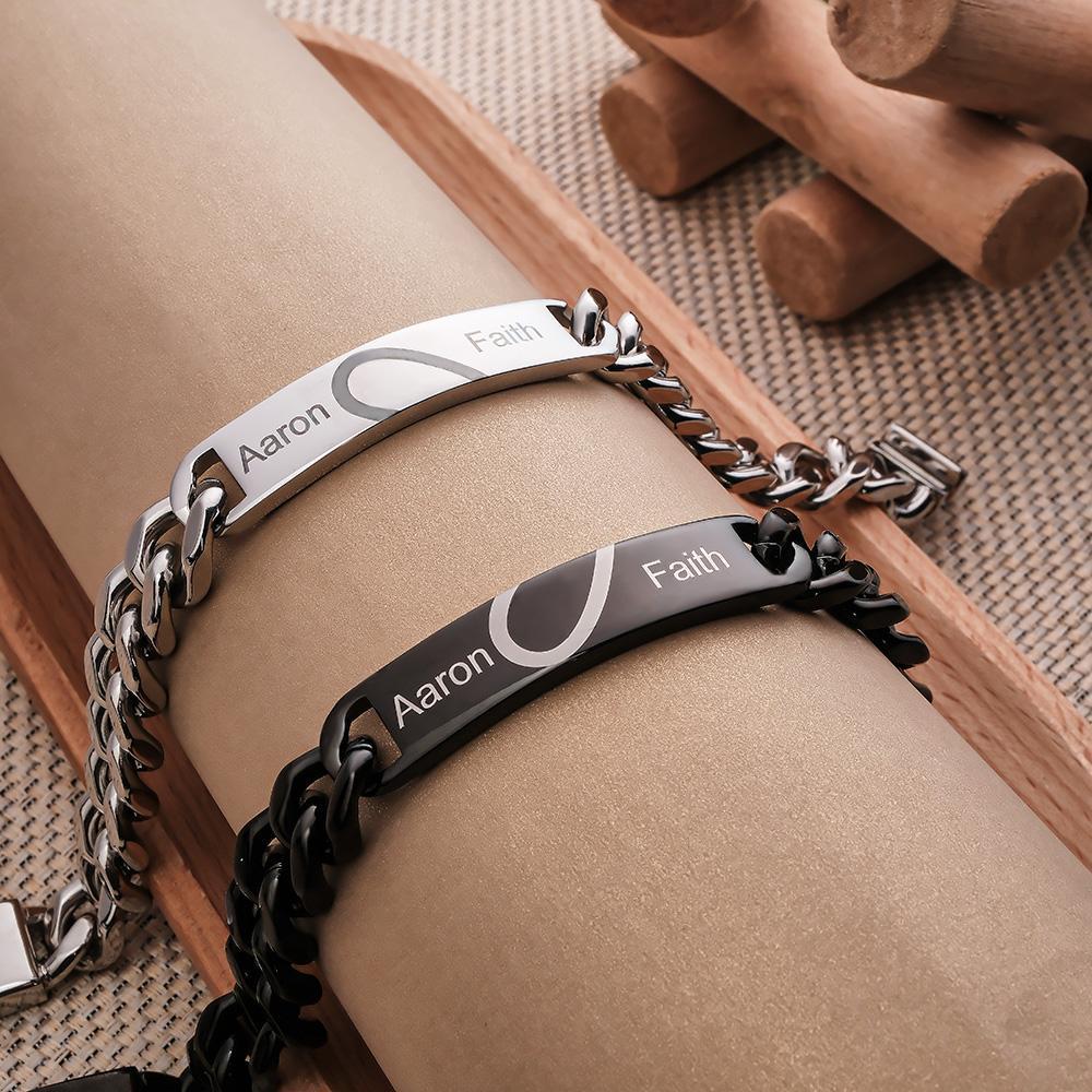 Engraved Couple Bracelet Personalized Unique Love Heart Wide Chain Bracelet Valentine's Day Gifts - yournamenecklaceau