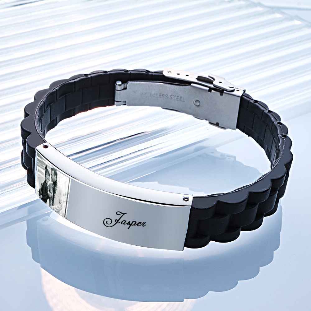 Custom Photo Silicone Bracelet Engraved Vintage Wide Bracelet For Men - yournamenecklaceau