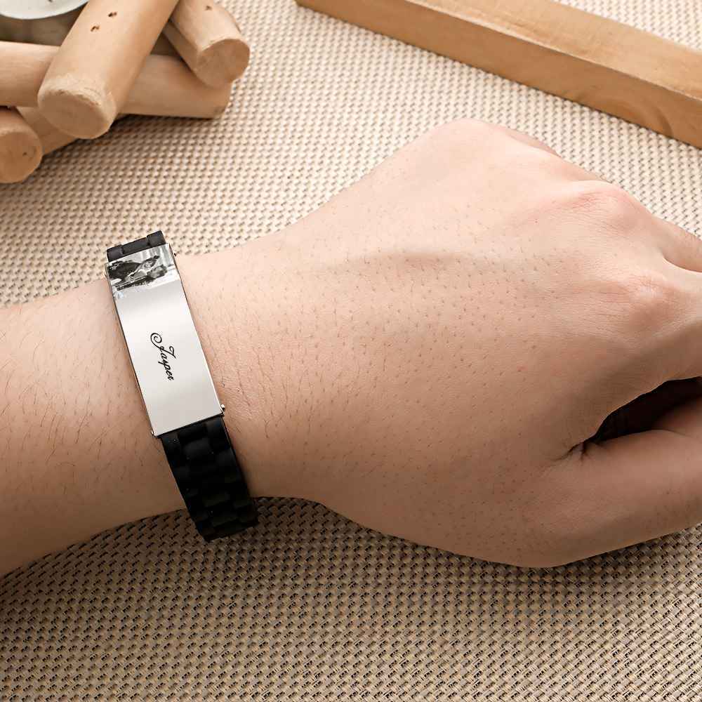 Custom Photo Silicone Bracelet Engraved Vintage Wide Bracelet For Men - yournamenecklaceau